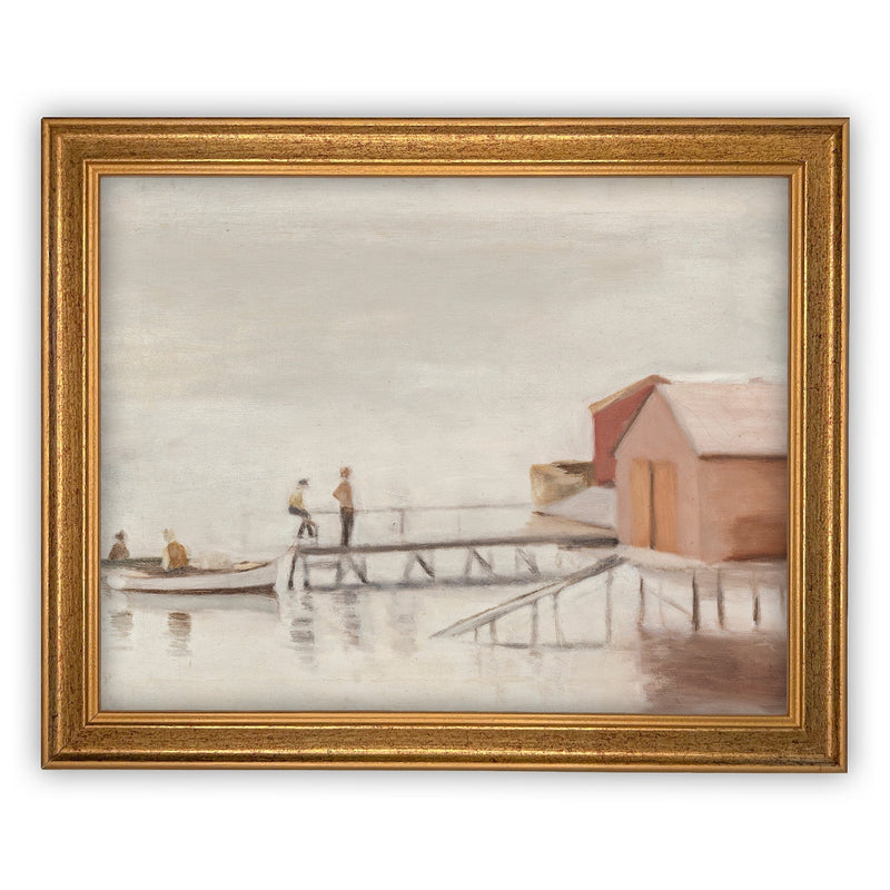 READY to SHIP 11x14 Vintage Framed Canvas Art // Framed Vintage Print // Vintage Painting // Boating Art // Lake House Print //#COAS-177