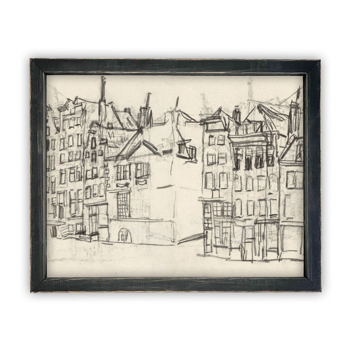 READY to SHIP 24x36 Vintage Cityscape Sketch Print on Canvas