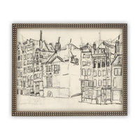 READY to SHIP 24x36 Vintage Cityscape Sketch Print on Canvas