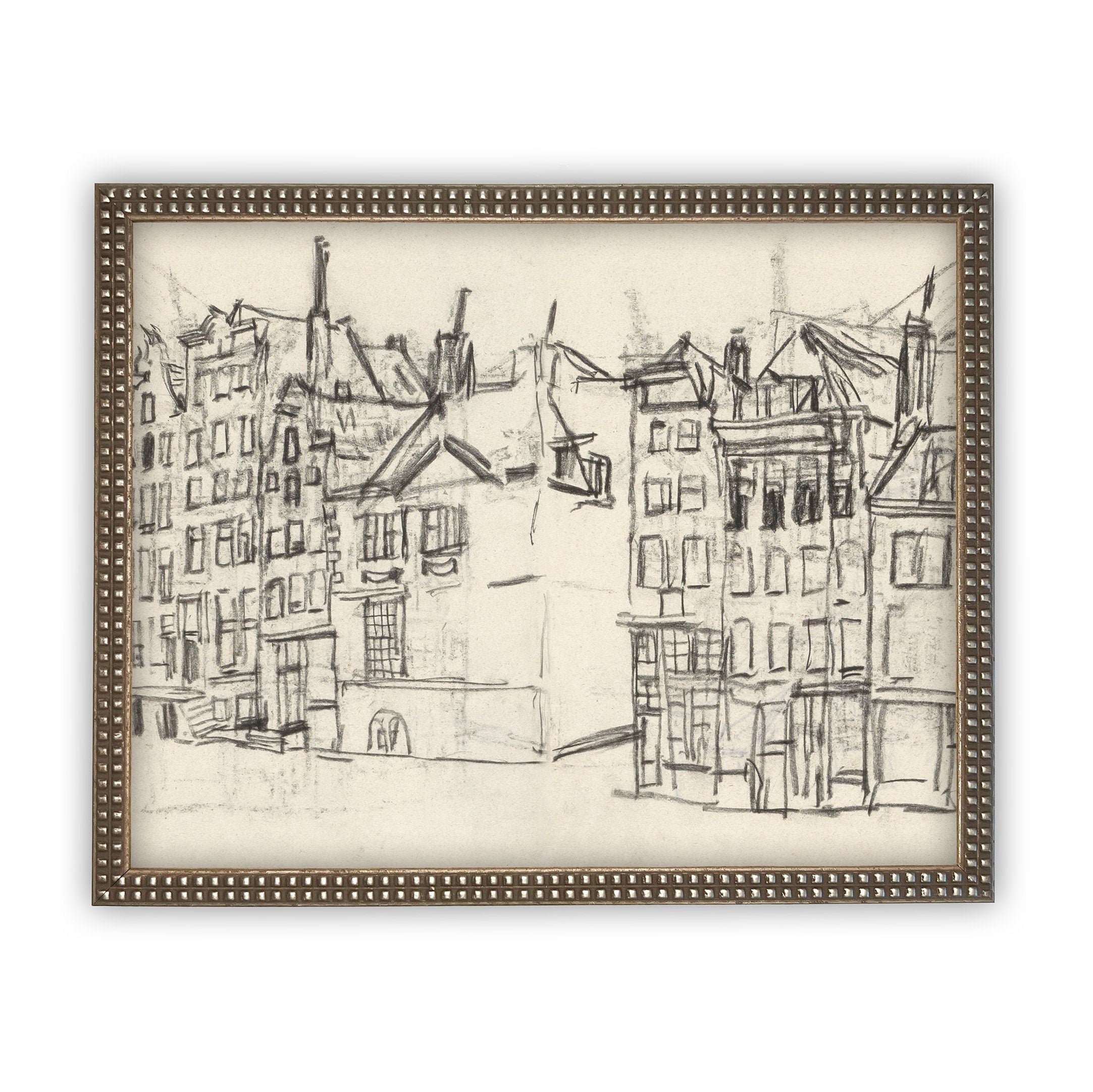 READY to SHIP 24x36 Vintage Cityscape Sketch Print on Canvas