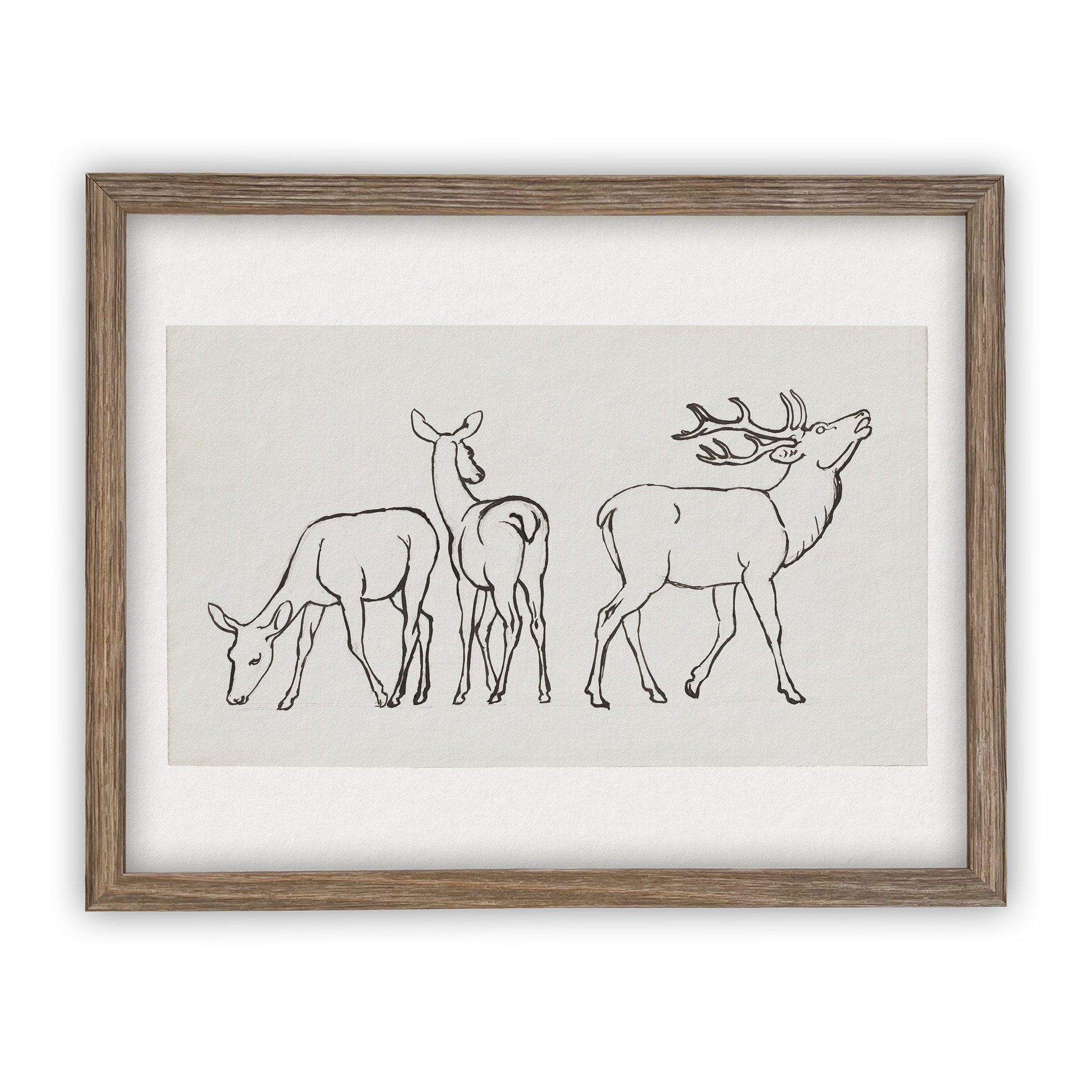 READY to SHIP 11x14 Vintage Framed Canvas Art // Framed Vintage Christmas Print // Reindeer Holiday Painting // Farmhouse print //#CH-310