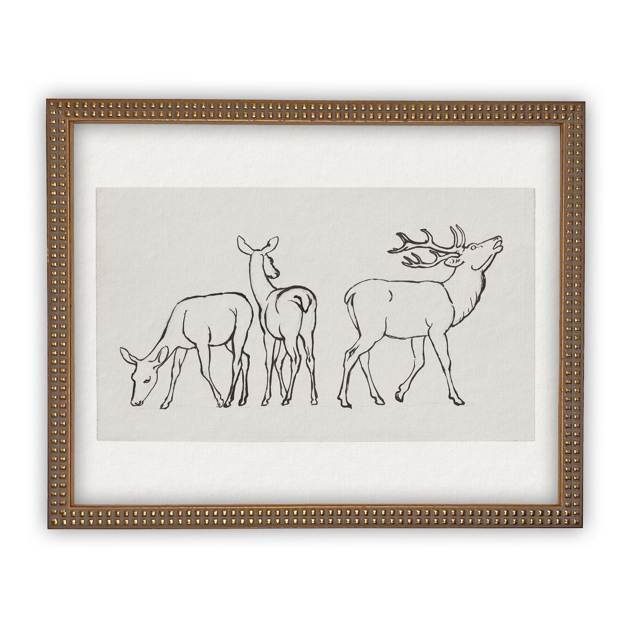 READY to SHIP 11x14 Vintage Framed Canvas Art // Framed Vintage Christmas Print // Reindeer Holiday Painting // Farmhouse print //#CH-310