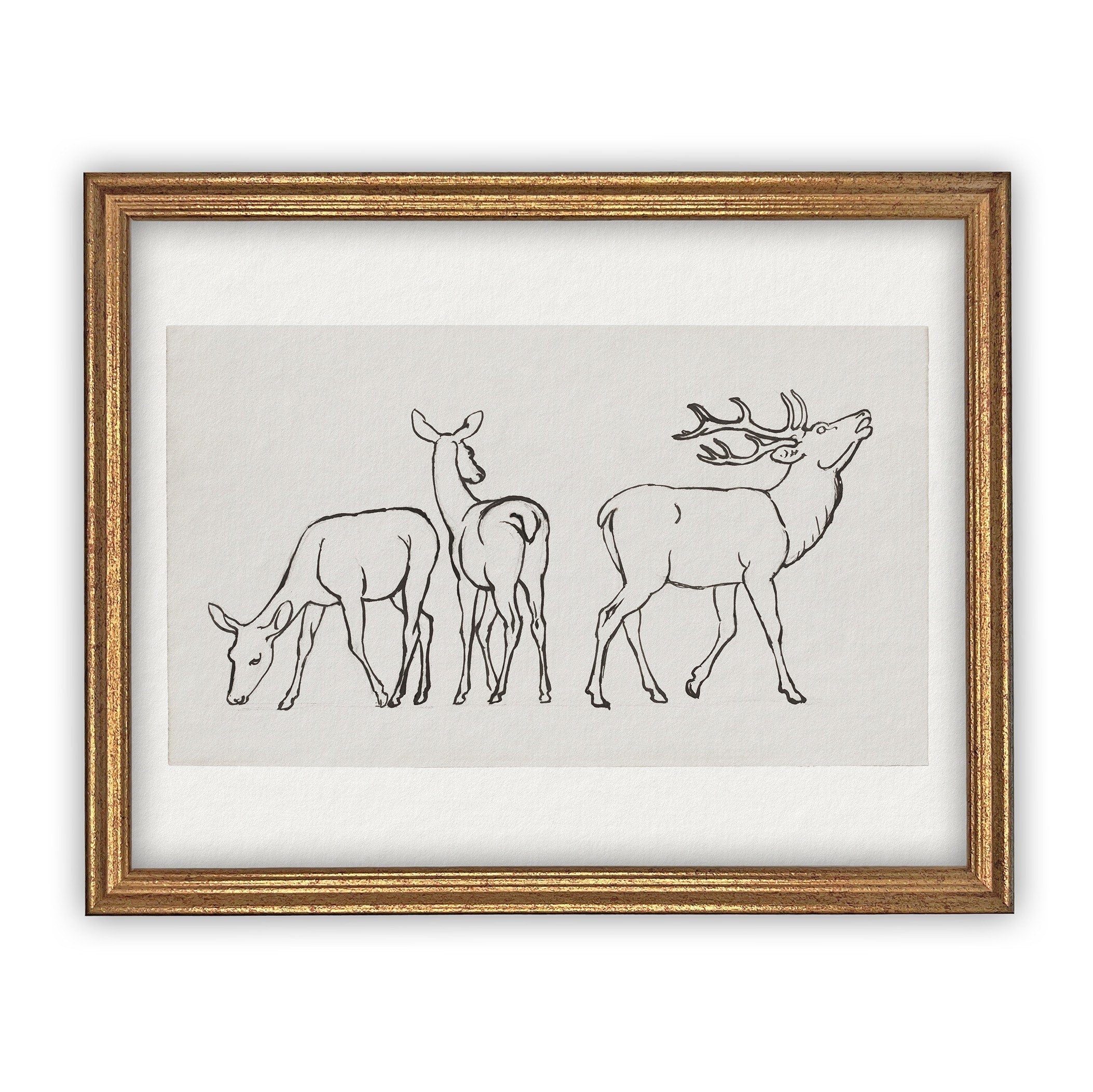 READY to SHIP 11x14 Vintage Framed Canvas Art // Framed Vintage Christmas Print // Reindeer Holiday Painting // Farmhouse print //#CH-310