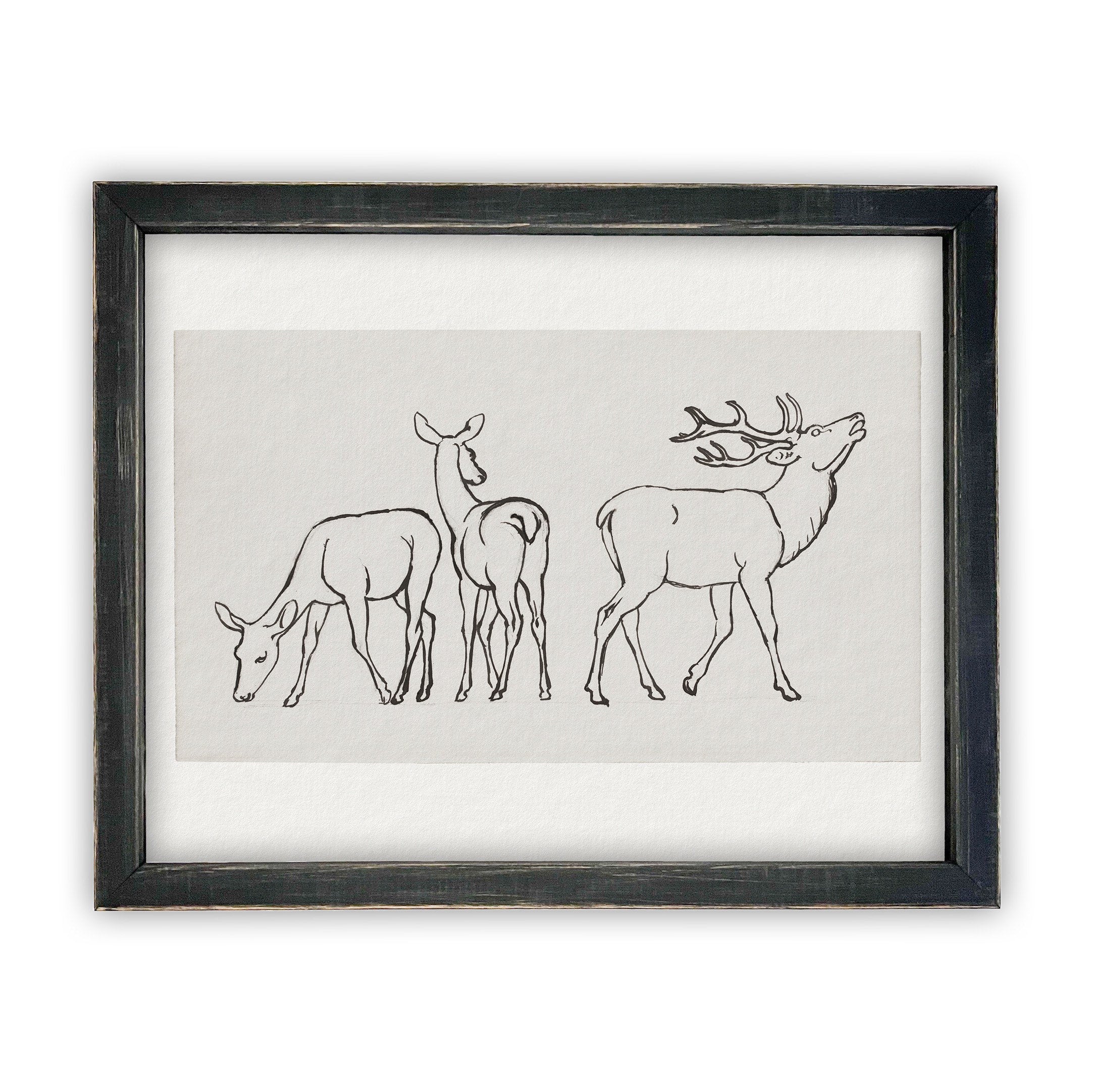 READY to SHIP 11x14 Vintage Framed Canvas Art // Framed Vintage Christmas Print // Reindeer Holiday Painting // Farmhouse print //#CH-310