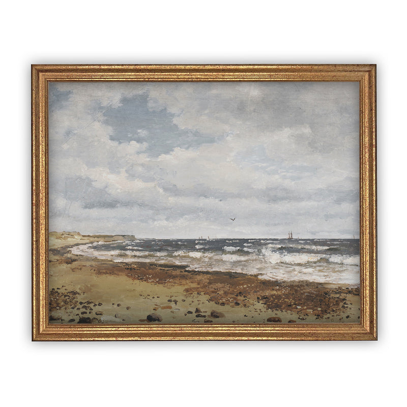 READY to SHIP 11x14 Framed Seascape Canvas Art Print: Coastal Beach Painting