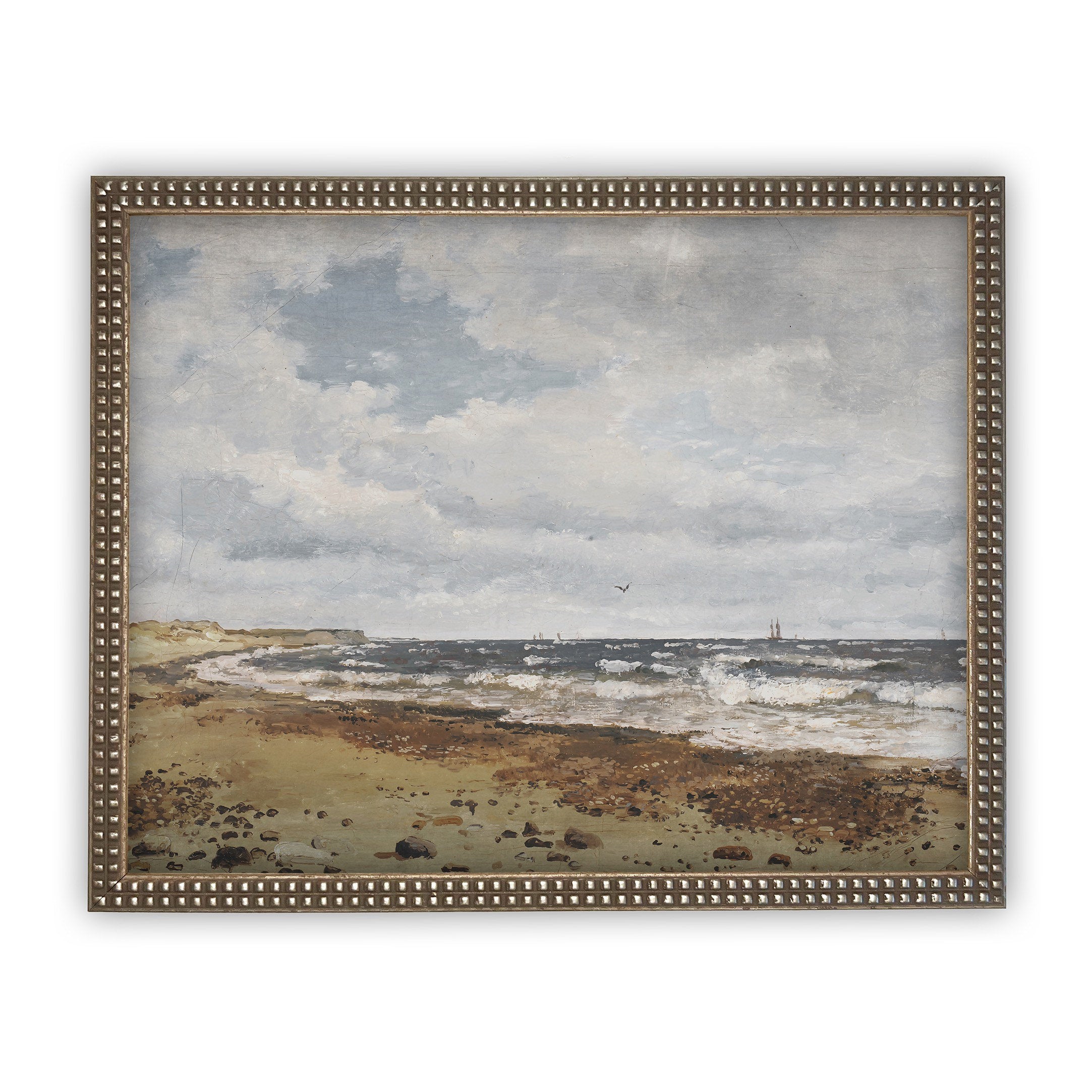 READY to SHIP 11x14 Framed Seascape Canvas Art Print: Coastal Beach Painting