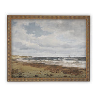 READY to SHIP 11x14 Framed Seascape Canvas Art Print: Coastal Beach Painting