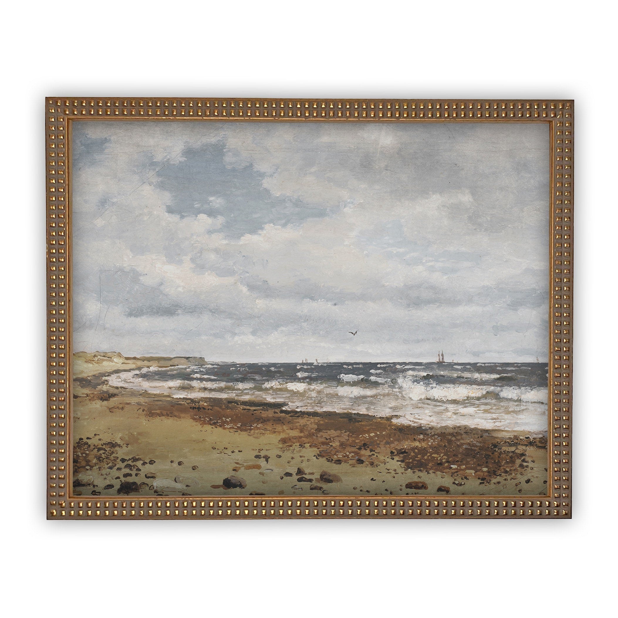 READY to SHIP 11x14 Framed Seascape Canvas Art Print: Coastal Beach Painting
