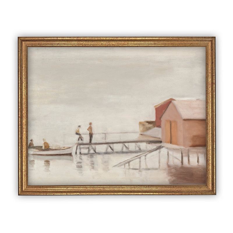 READY to SHIP 11x14 Vintage Framed Canvas Art // Framed Vintage Print // Vintage Painting // Boating Art // Lake House Print //#COAS-177