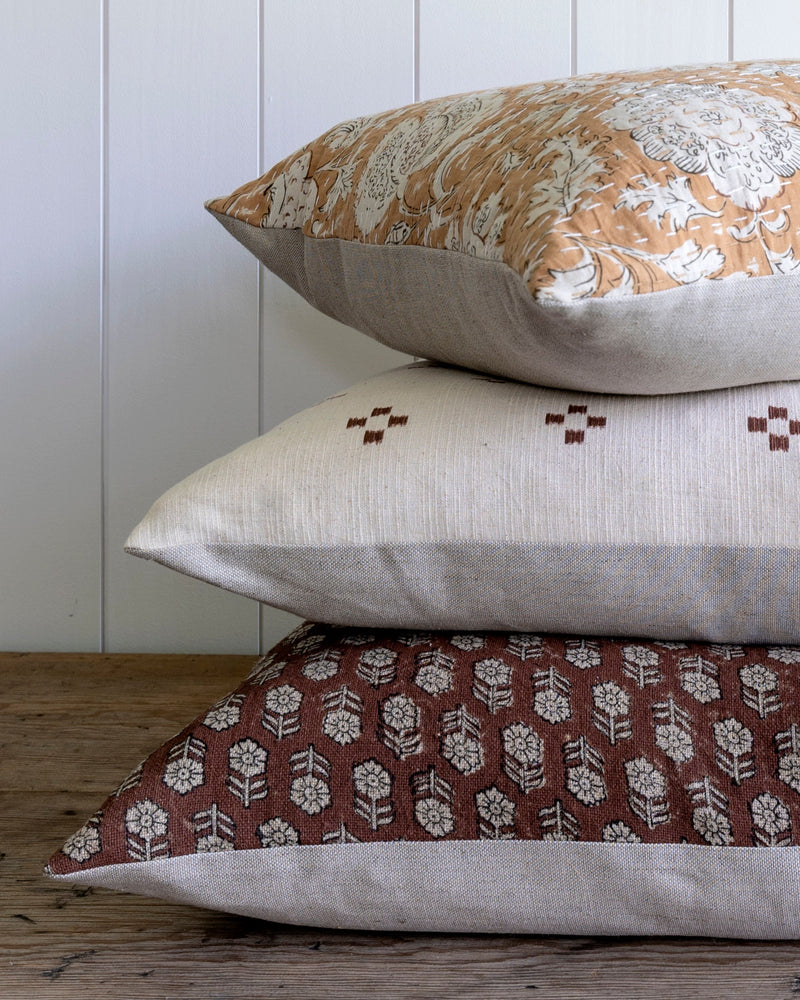 Designer Avalon Block Print Kantha Quilted Pillow Cover