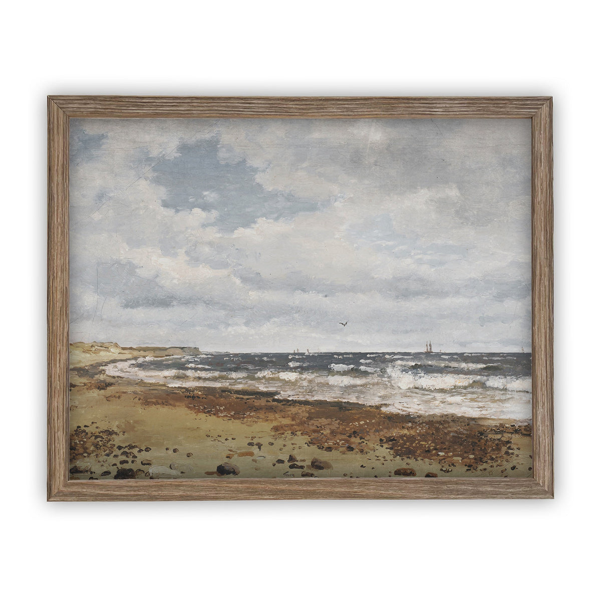 READY to SHIP 11x14 Framed Seascape Canvas Art Print: Coastal Beach Painting