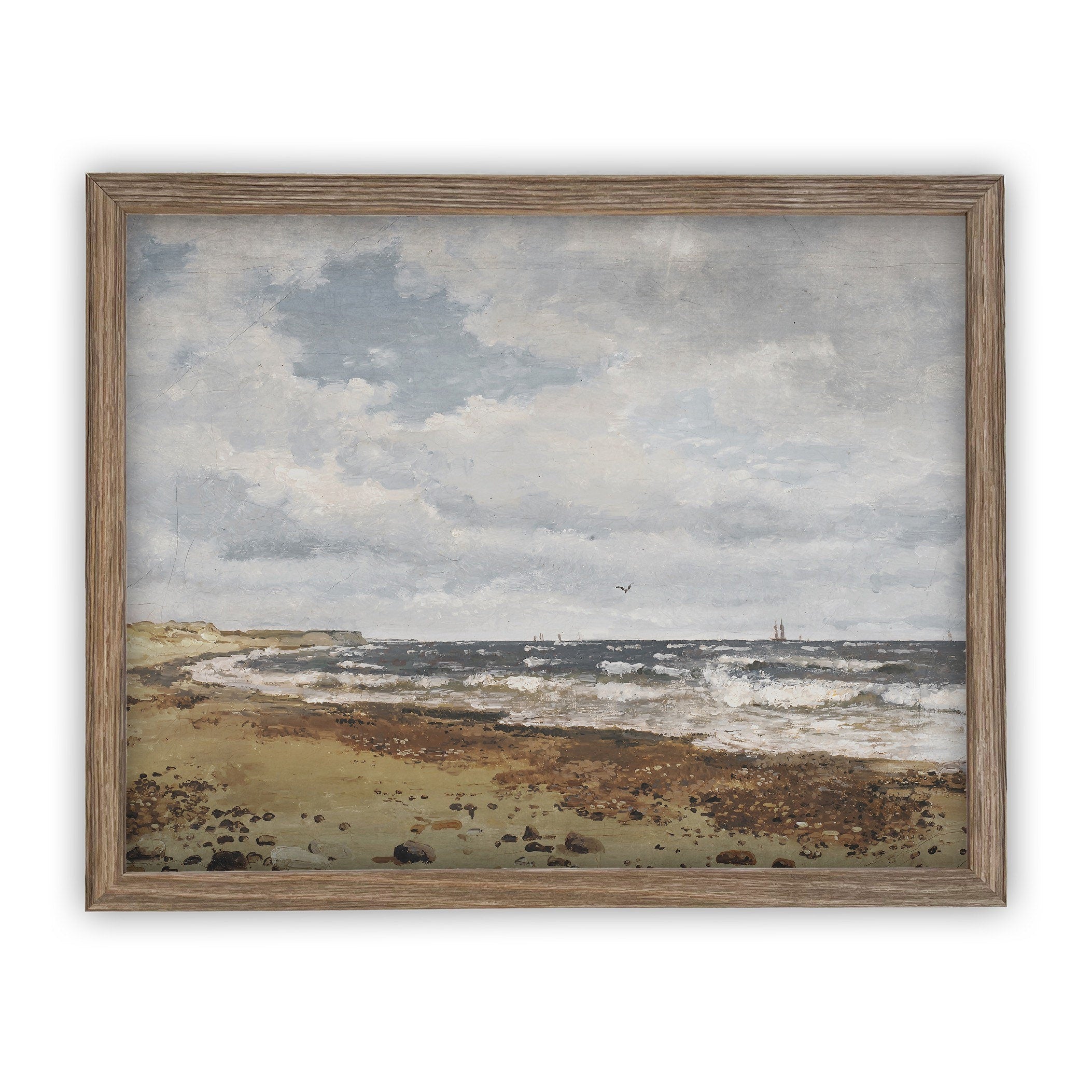 READY to SHIP 11x14 Framed Seascape Canvas Art Print: Coastal Beach Painting