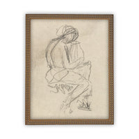 READY TO SHIP 18X24 Vintage Framed Canvas Sketch Art: Neutral Portrait Print
