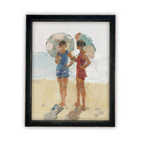 READY to SHIP 11x14 Framed Beach Print: Women with Parasols, Coastal Art
