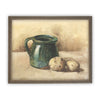 READY to SHIP 11x14 Vintage Framed Canvas Art // Green Pottery Still Life Print // Farmhouse Kitchen Print //#ST-611