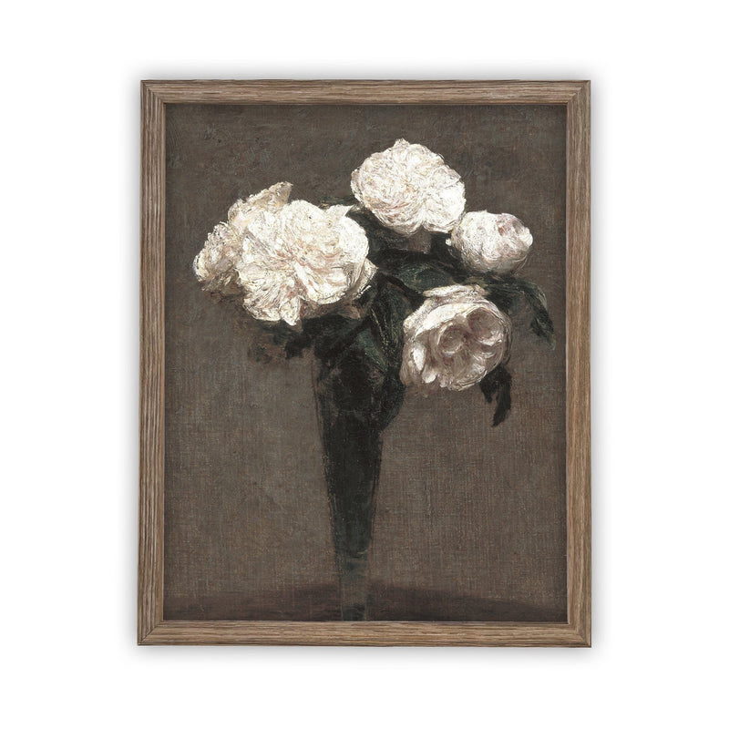 READY to SHIP 11x14 Vintage Framed Canvas Art // Vintage White Roses Painting // Still Life Floral // Farmhouse Art //#BOT-131