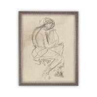 READY TO SHIP 18X24 Vintage Framed Canvas Sketch Art: Neutral Portrait Print