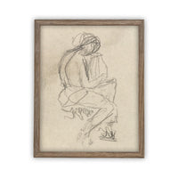 READY TO SHIP 18X24 Vintage Framed Canvas Sketch Art: Neutral Portrait Print