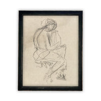 READY TO SHIP 18X24 Vintage Framed Canvas Sketch Art: Neutral Portrait Print