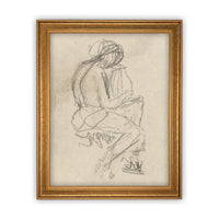 READY TO SHIP 18X24 Vintage Framed Canvas Sketch Art: Neutral Portrait Print