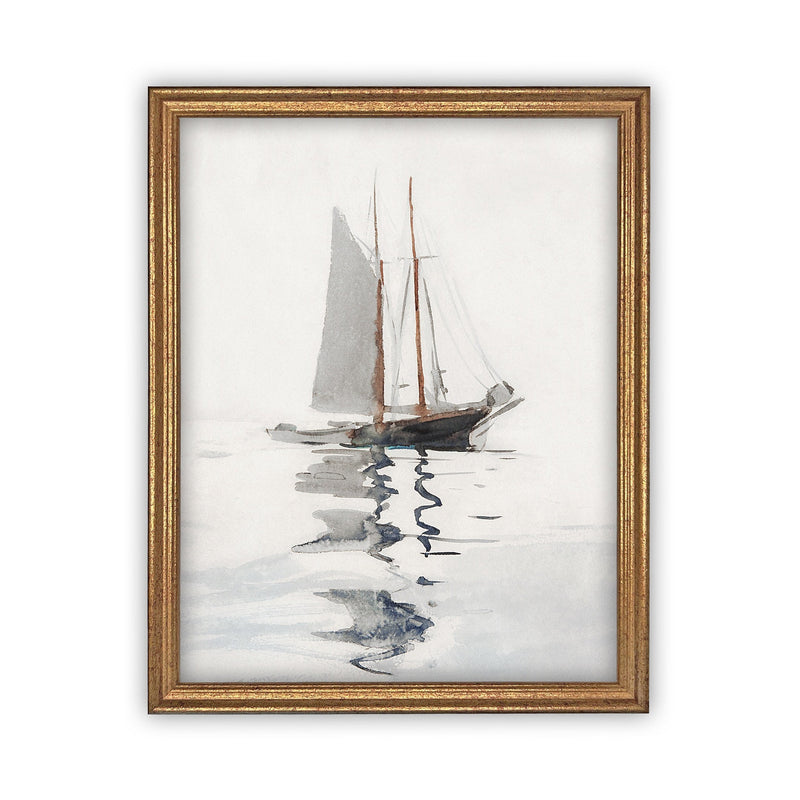 READY to SHIP 11x14 Vintage Framed Canvas Art // Vintage Sailboat Painting // Boating Art // Beach House Print //#COAS-202