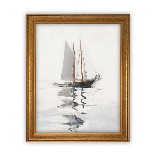 READY to SHIP 11x14 Vintage Framed Canvas Art // Vintage Sailboat Painting // Boating Art // Beach House Print //#COAS-202