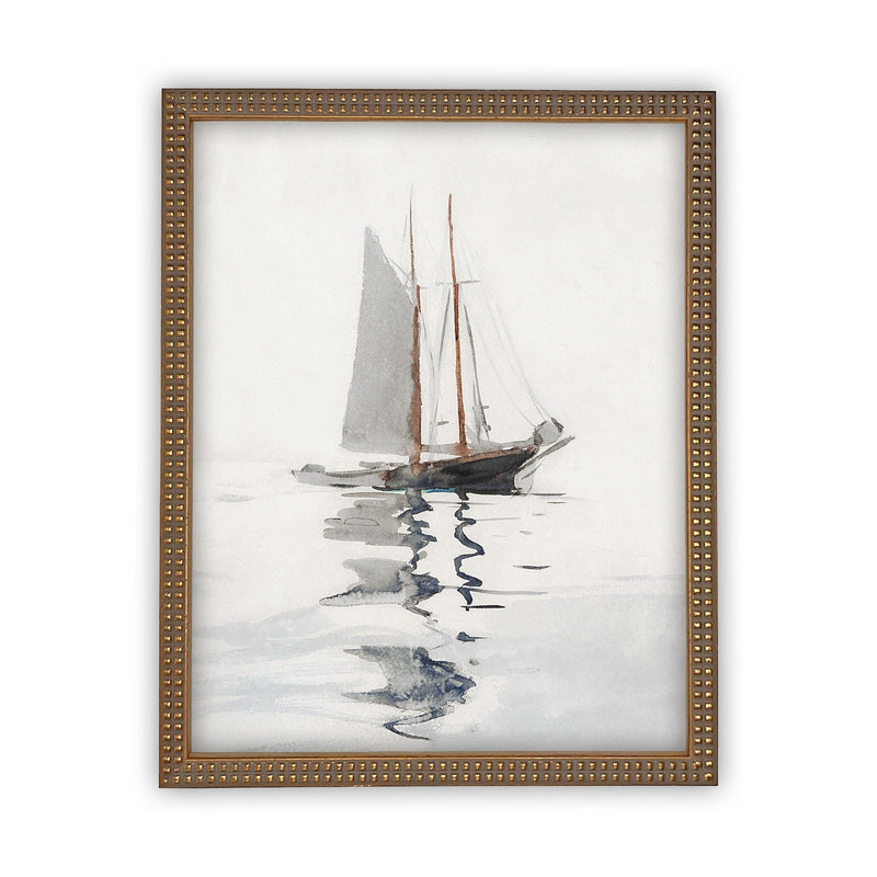 READY to SHIP 11x14 Vintage Framed Canvas Art // Vintage Sailboat Painting // Boating Art // Beach House Print //#COAS-202