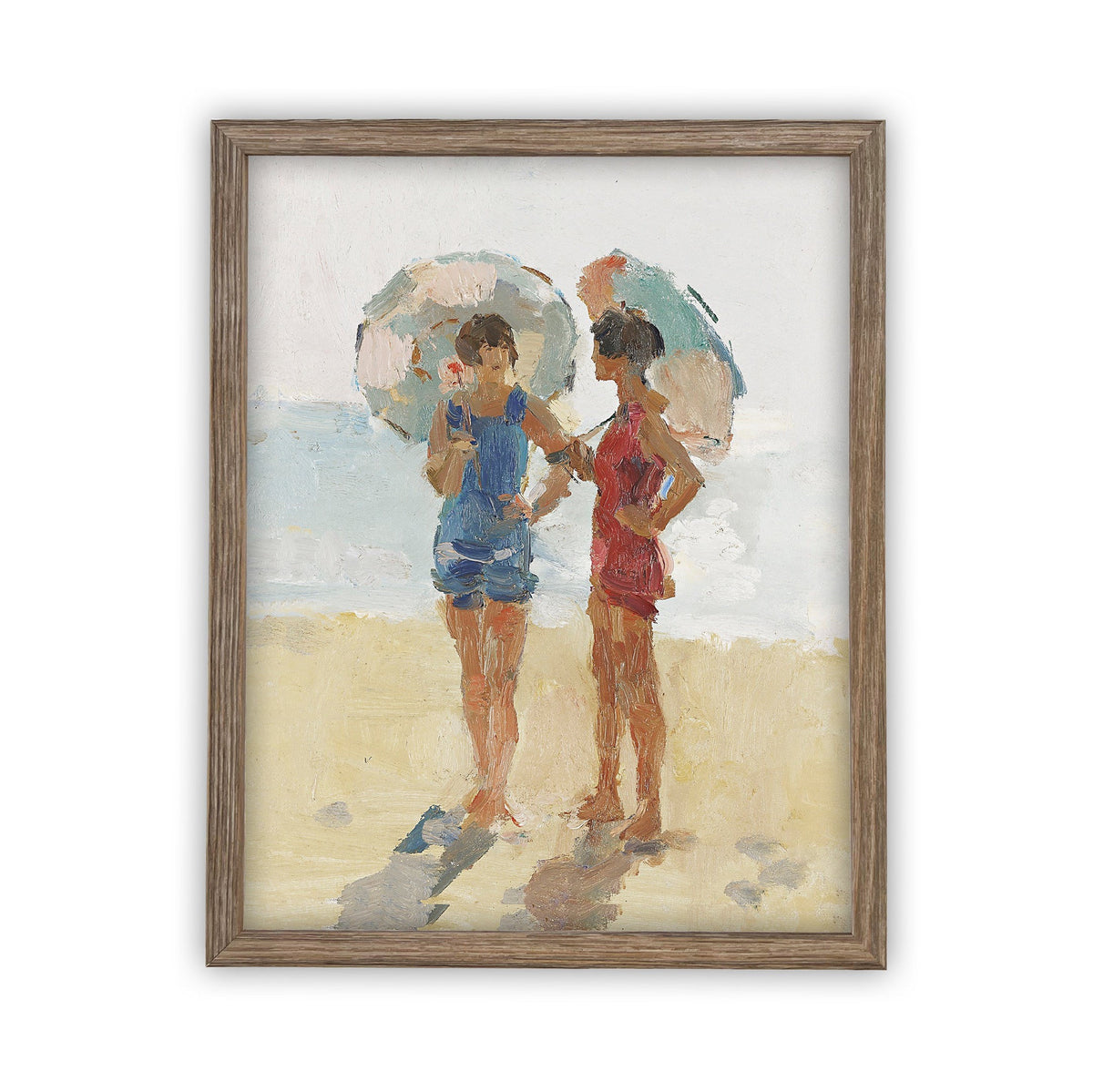 READY to SHIP 11x14 Framed Beach Print: Women with Parasols, Coastal Art