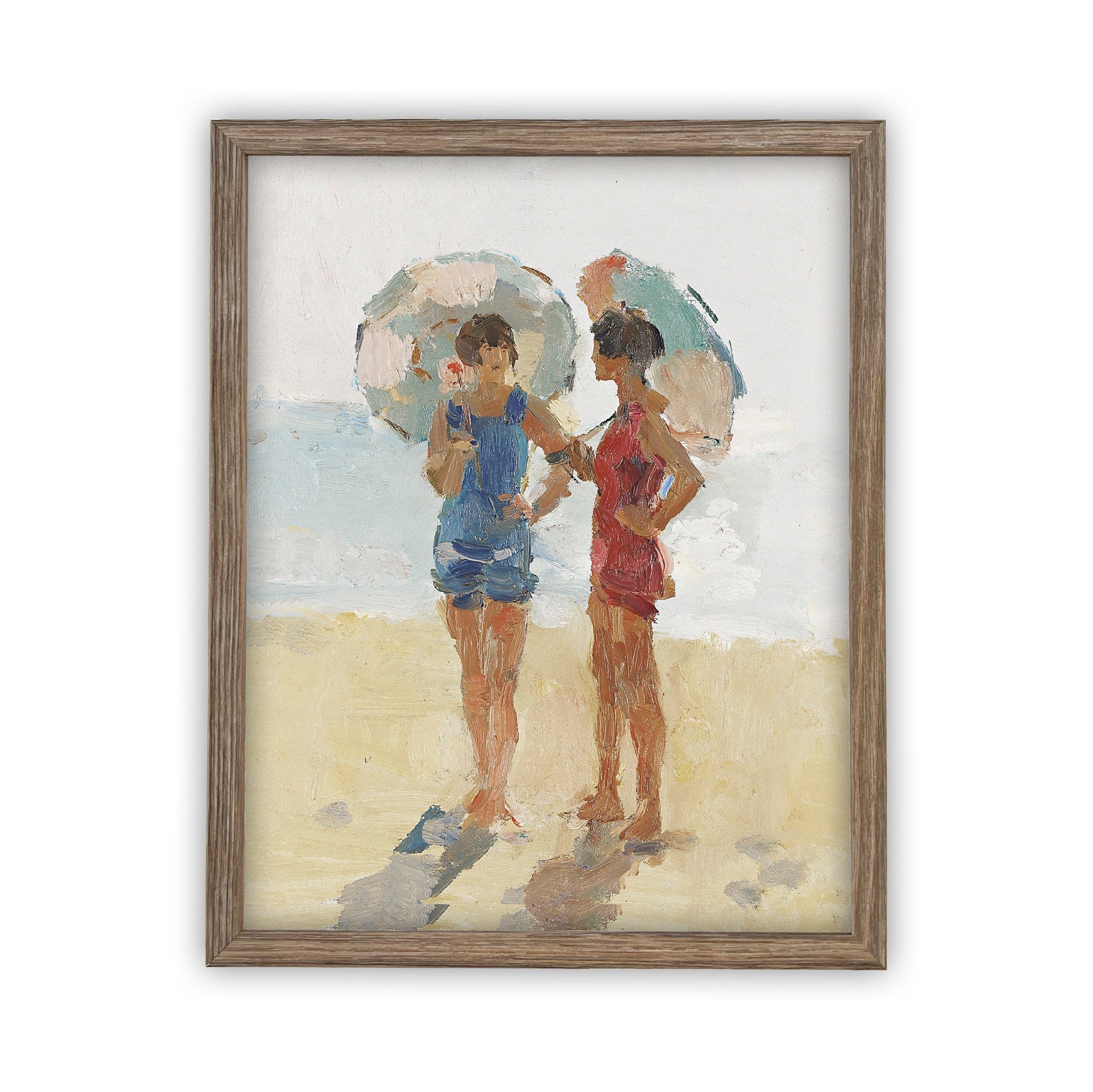 READY to SHIP 11x14 Framed Beach Print: Women with Parasols, Coastal Art