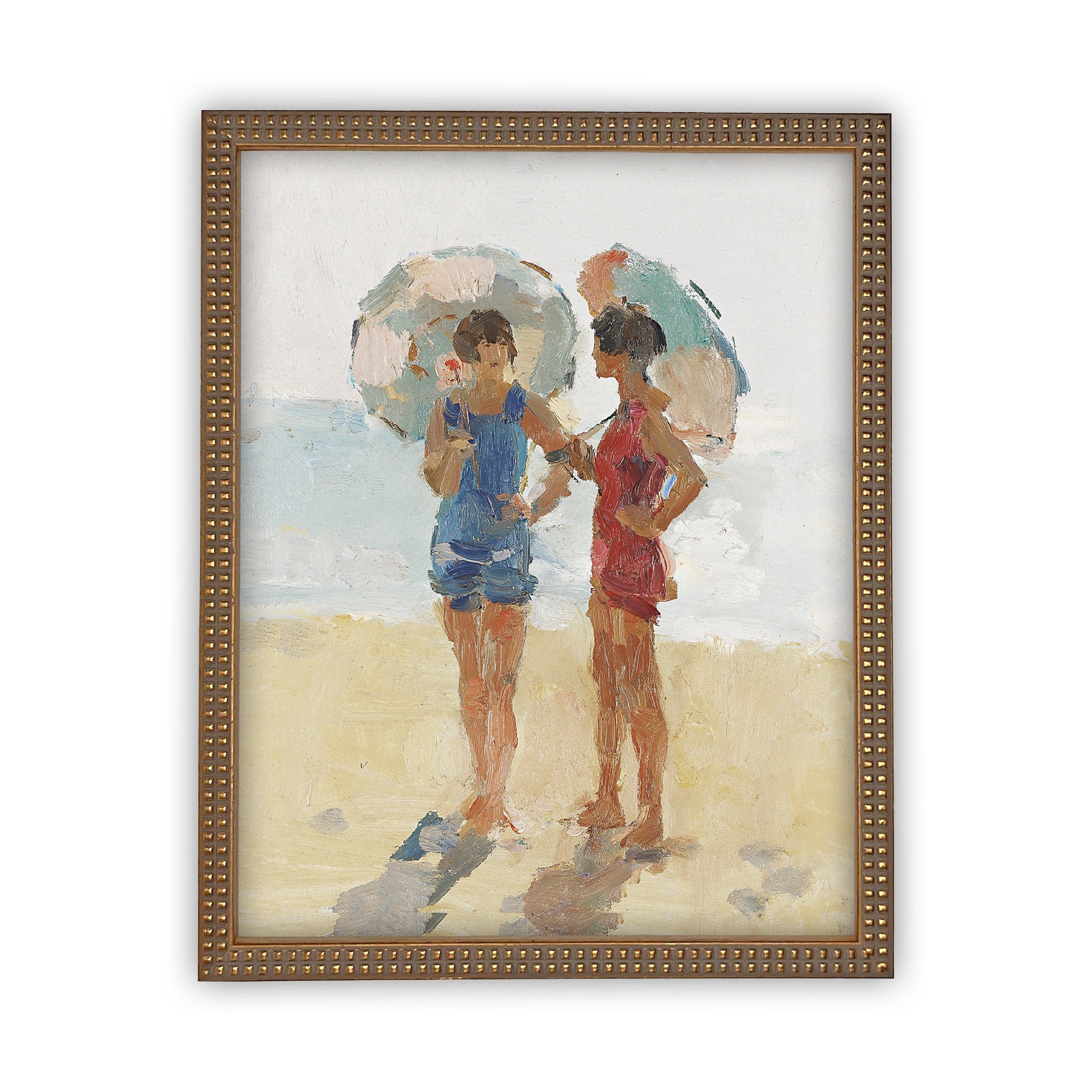READY to SHIP 11x14 Framed Beach Print: Women with Parasols, Coastal Art