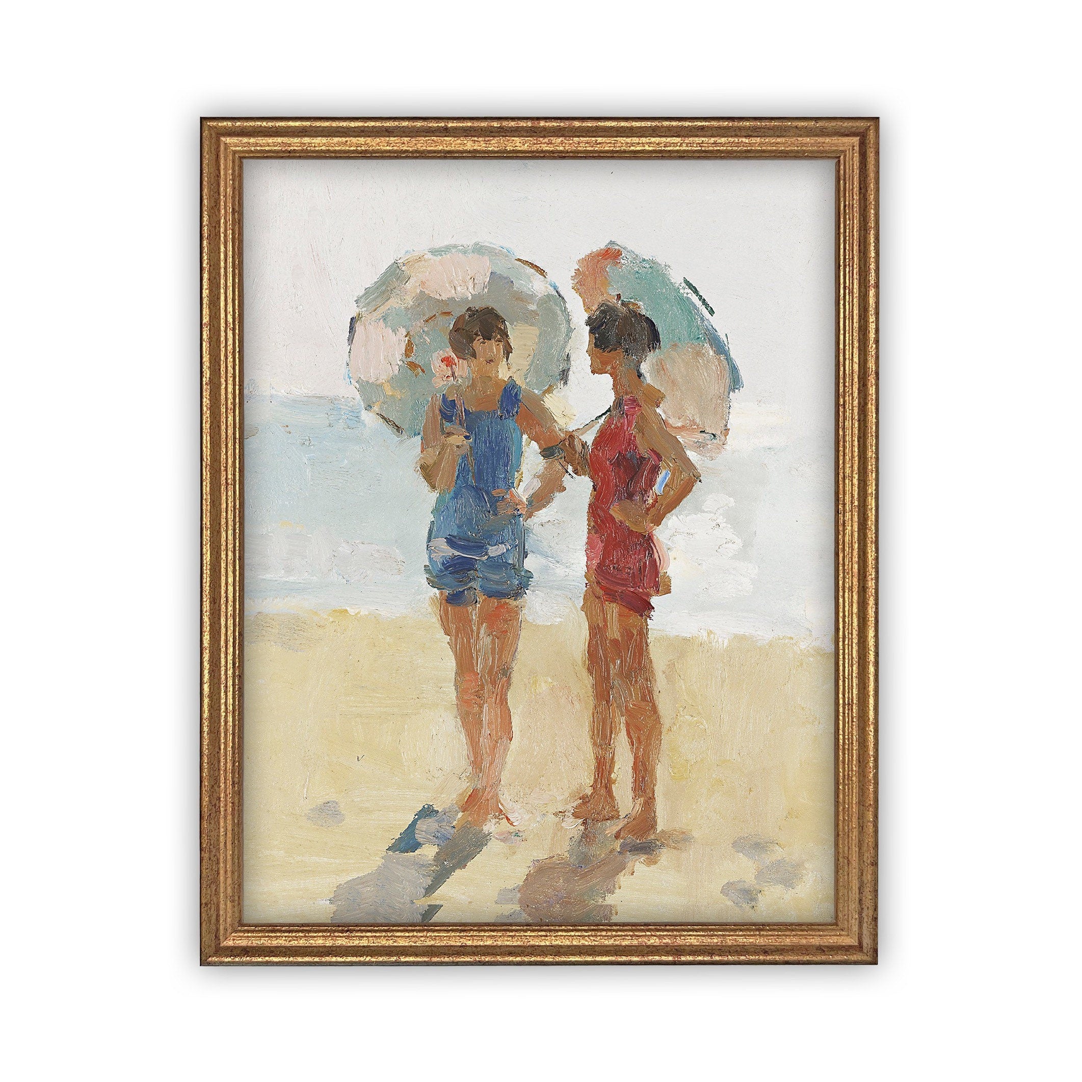 READY to SHIP 11x14 Framed Beach Print: Women with Parasols, Coastal Art
