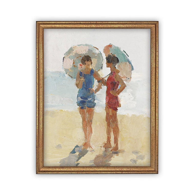 READY to SHIP 11x14 Framed Beach Print: Women with Parasols, Coastal Art