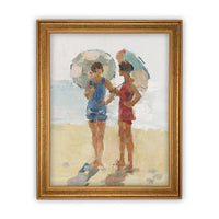 READY to SHIP 11x14 Framed Beach Print: Women with Parasols, Coastal Art