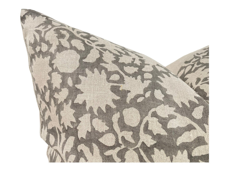 Designer "Blythe" Safari Natural Pillow Cover in Soft Grey // Gray Floral Pillow Cover