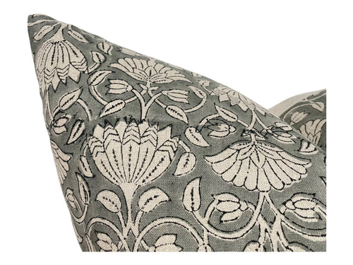 Designer "Laguna" Block Print Pillow Cover // Gray and Cream Pillow Cover