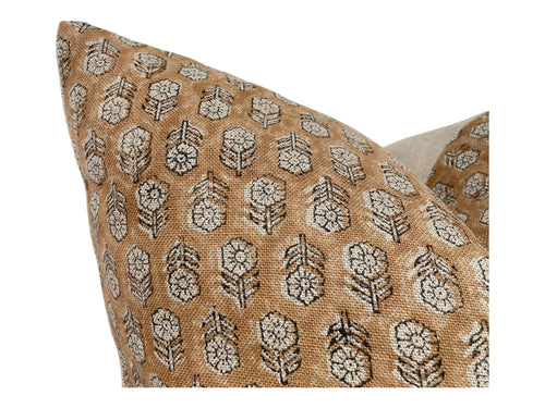 Designer "Woodside" Floral Pillow Cover // Rust and Natural Pillow Cover