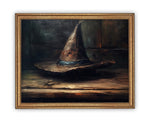 Vintage Framed Canvas Witch Hat Art #H-103
