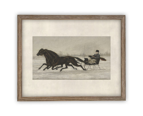 Vintage Framed Canvas Art // Framed Vintage Christmas Print // Vintage Painting //Winter Sleigh Ride // Farmhouse print //#CH-317