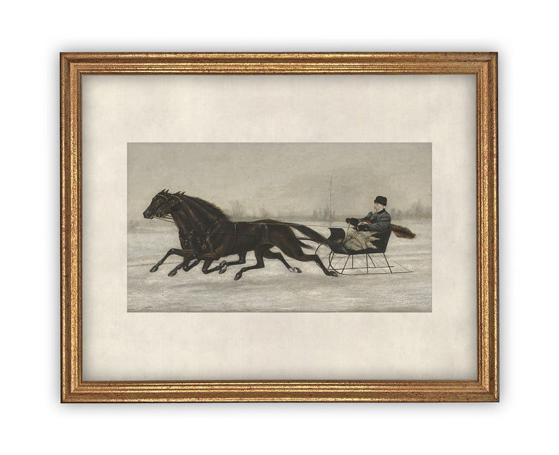 READY to SHIP 11x14 Vintage Framed Canvas Art // Framed Vintage Christmas Print // Winter Sleigh Ride // Farmhouse print //#CH-317