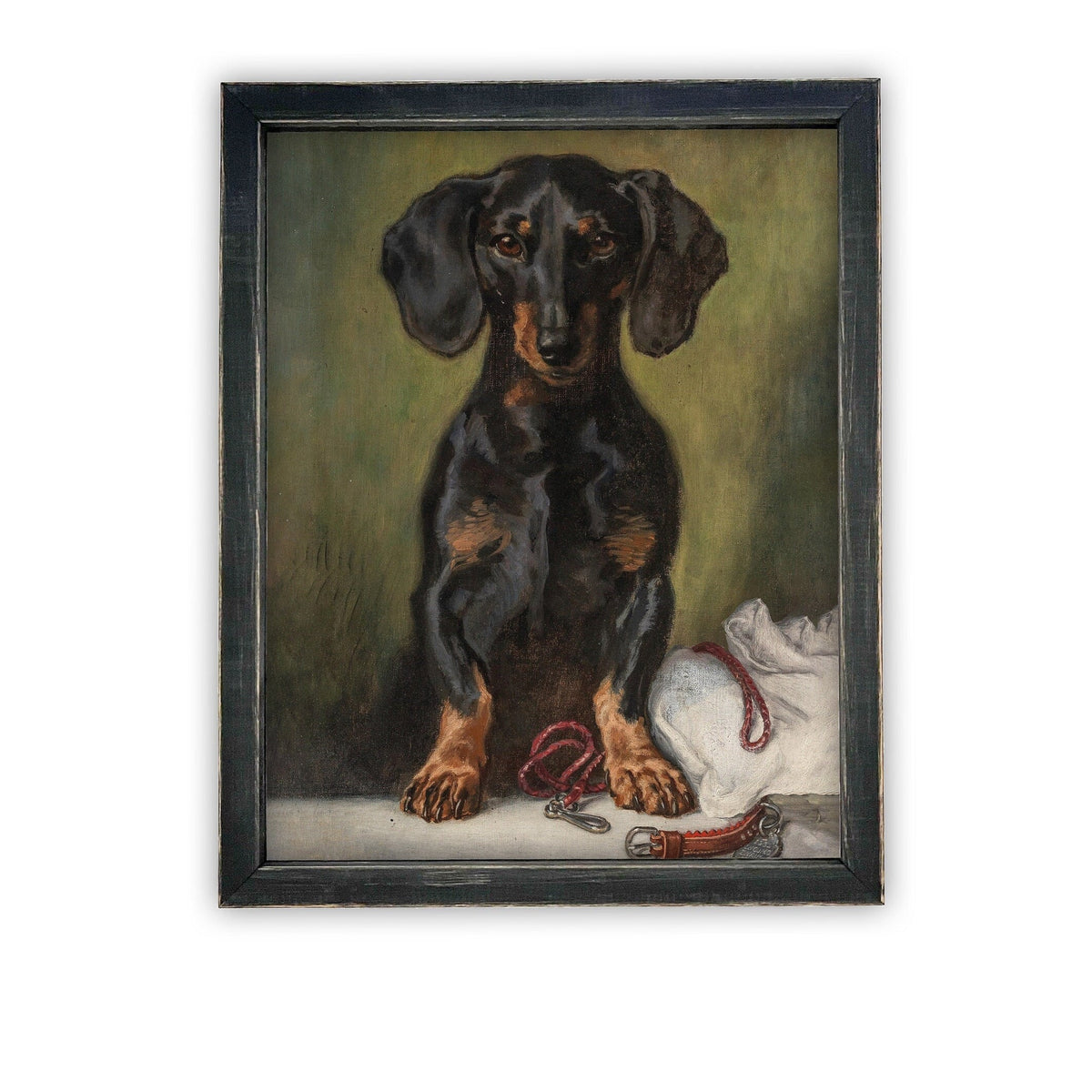 READY to SHIP 8X10 Vintage Framed Canvas Art // Vintage Dachshund Painting // Vintage Dog Art // Boys Room or Nursery Print //#A-161