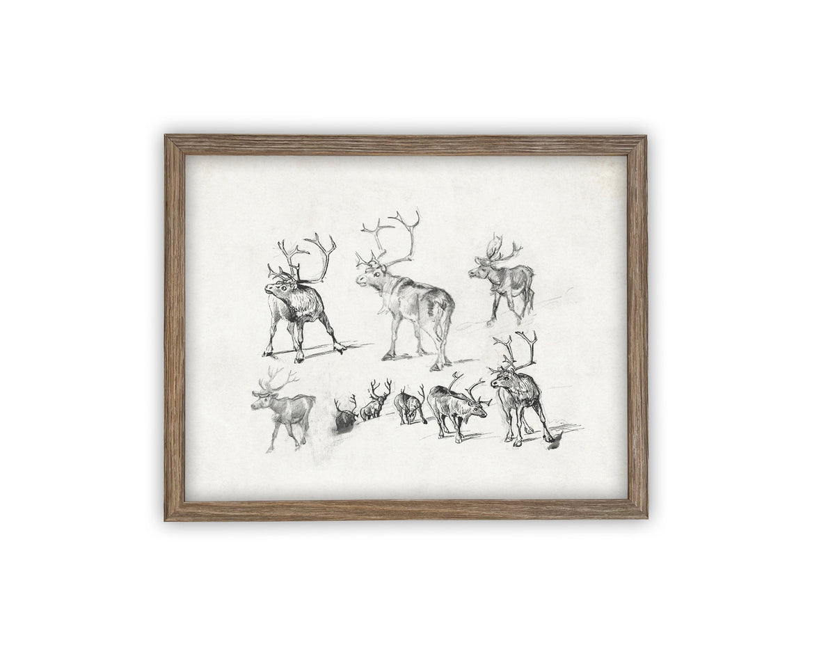READY to SHIP 11X14 Framed Canvas Art // Framed Vintage Christmas Print // Christmas Reindeer Painting // Farmhouse print //#CH-321
