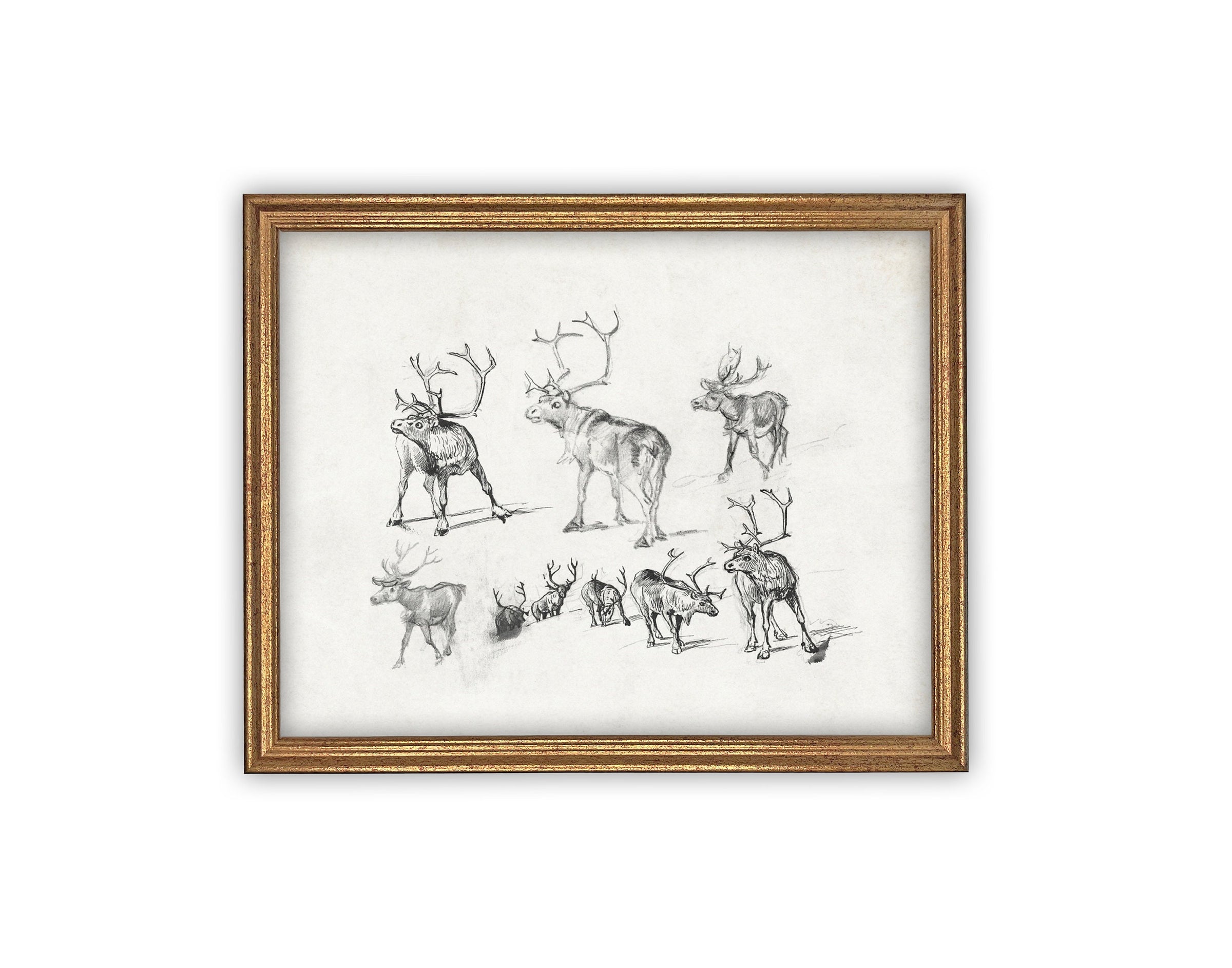 READY to SHIP 11X14 Framed Canvas Art // Framed Vintage Christmas Print // Christmas Reindeer Painting // Farmhouse print //#CH-321