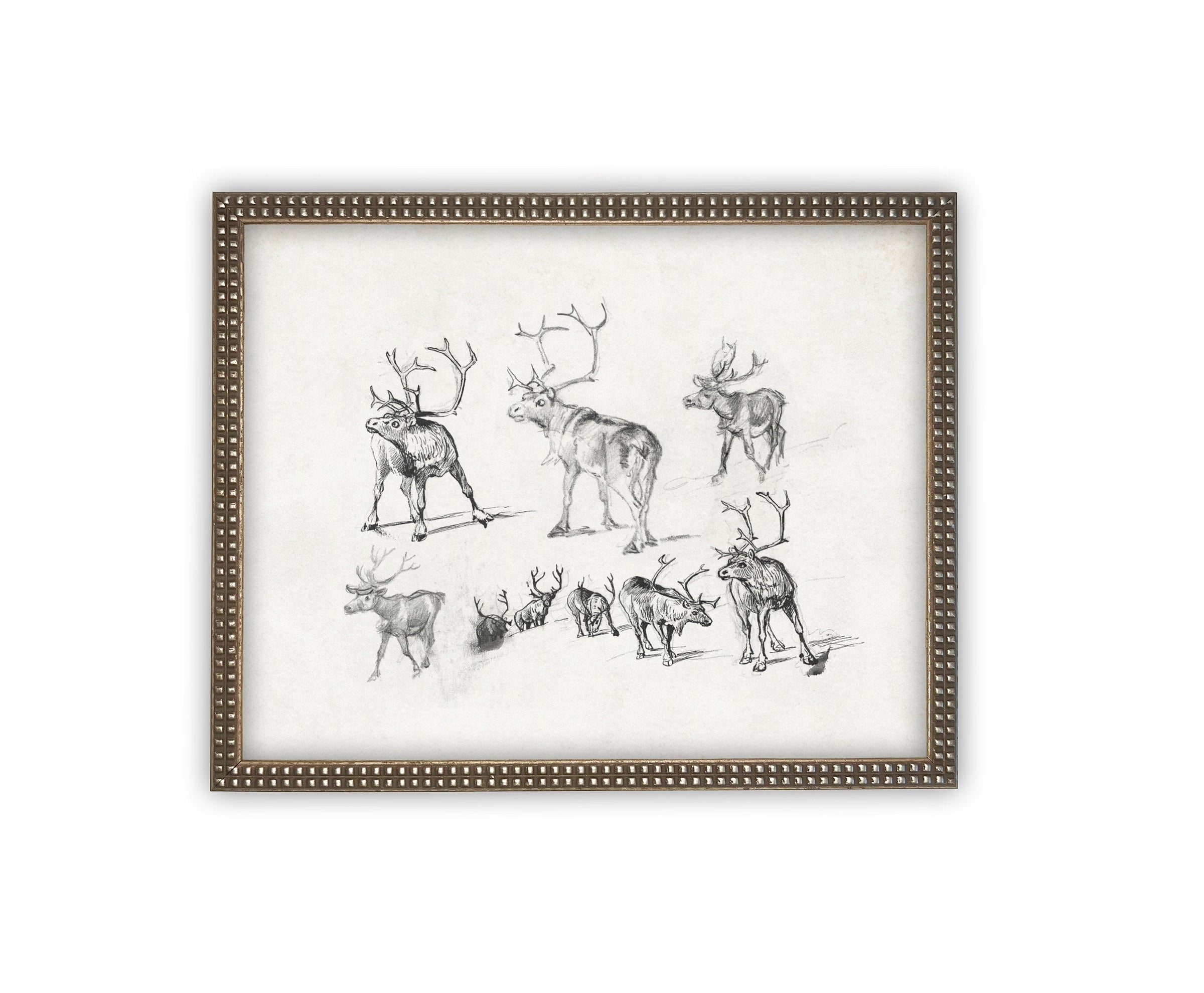 READY to SHIP 11X14 Framed Canvas Art // Framed Vintage Christmas Print // Christmas Reindeer Painting // Farmhouse print //#CH-321