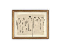 READY to SHIP 12x16 Framed Canvas Art: Women Walking Sketch Print