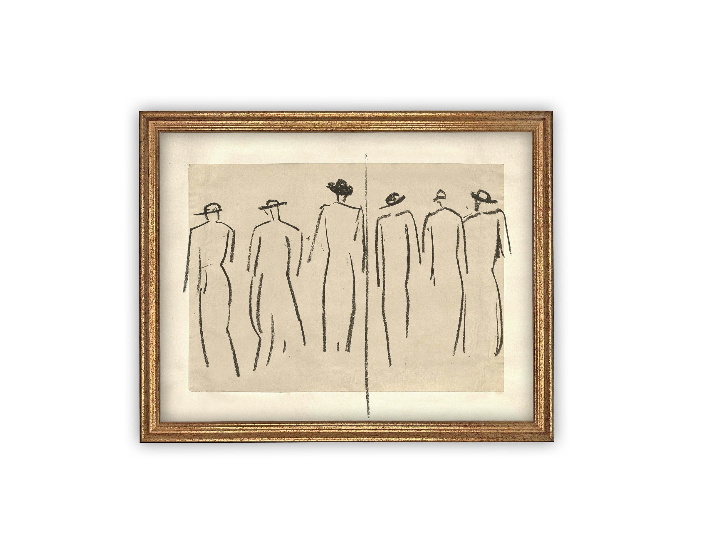 READY to SHIP 12x16 Framed Canvas Art: Women Walking Sketch Print