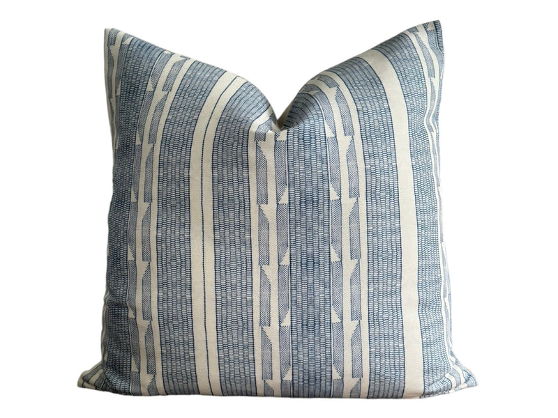 READY TO SHIP Designer Jennifer Shorto Storck Blue Pillow Cover // Modern Farmhouse Decor Pillow // Ikat Blue Washed Linen Pillow