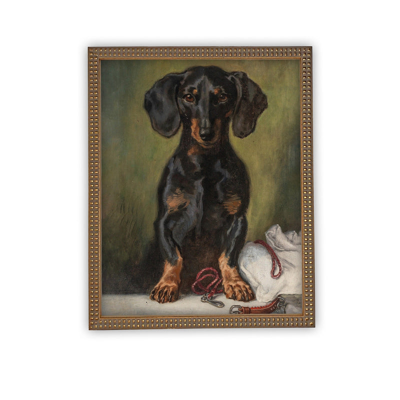 READY to SHIP 11X14 Vintage Framed Canvas Art // Vintage Dachshund Painting // Vintage Dog Art // Boys Room or Nursery Print //#A-161
