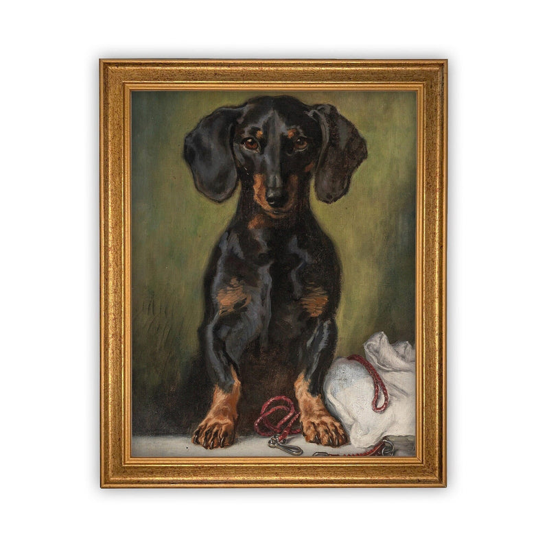 READY to SHIP 8X10 Vintage Framed Canvas Art // Vintage Dachshund Painting // Vintage Dog Art // Boys Room or Nursery Print //#A-161