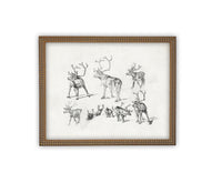 READY to SHIP 11X14 Framed Canvas Art // Framed Vintage Christmas Print // Christmas Reindeer Painting // Farmhouse print //#CH-321
