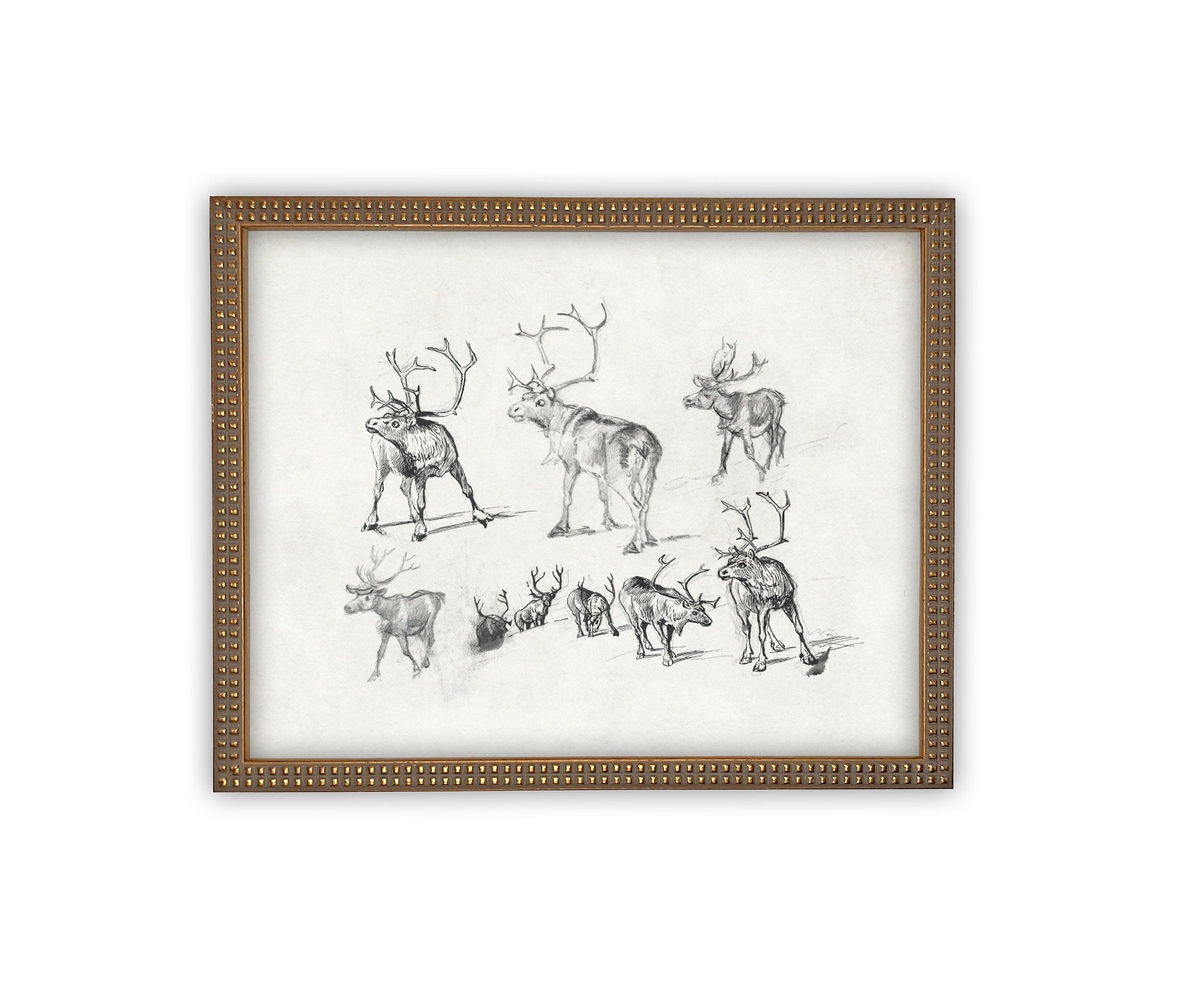 READY to SHIP 11X14 Framed Canvas Art // Framed Vintage Christmas Print // Christmas Reindeer Painting // Farmhouse print //#CH-321